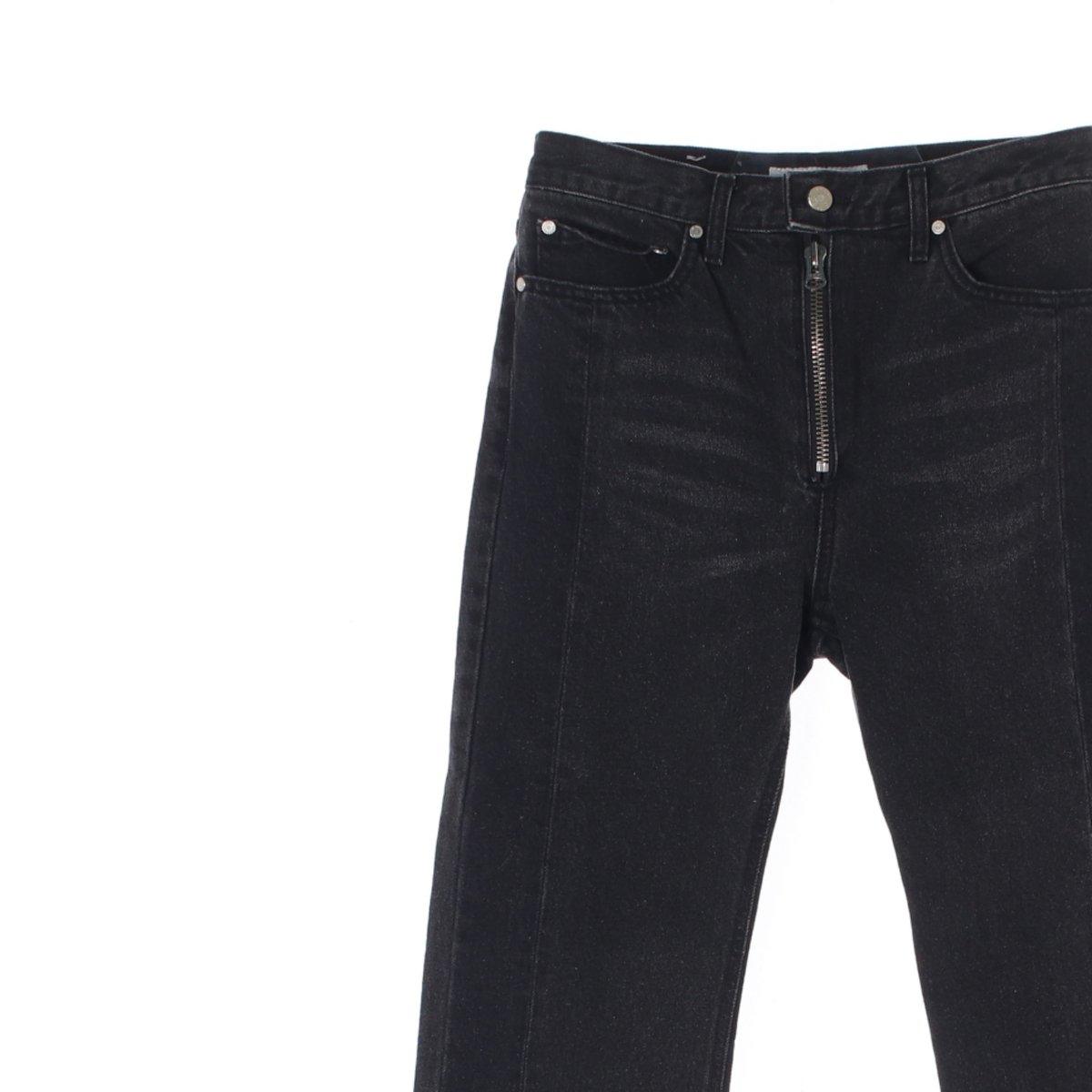 앤더슨벨 지퍼 디테일 언발란스 밑단 블랙진 청바지 이미지 2