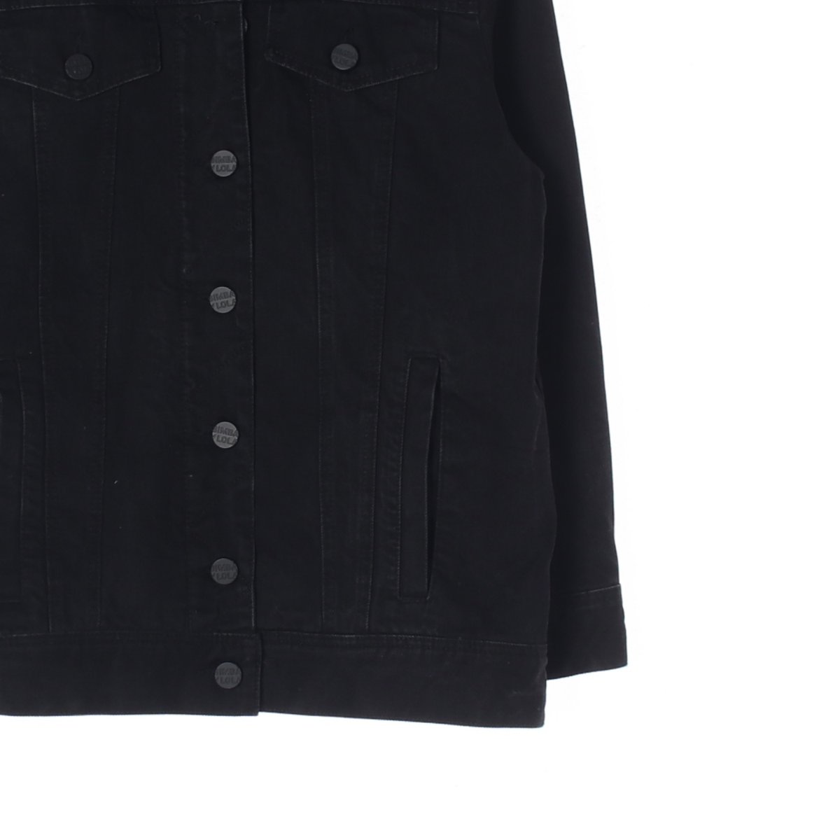 빔바이롤라 핑크 퍼안감 트럭커 블랙 데님 청자켓 이미지 3