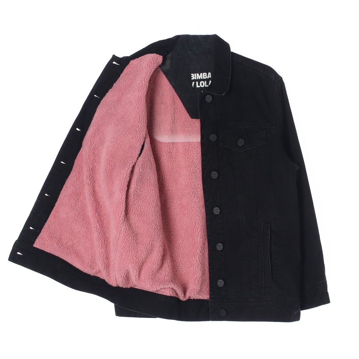 빔바이롤라 핑크 퍼안감 트럭커 블랙 데님 청자켓 이미지 4