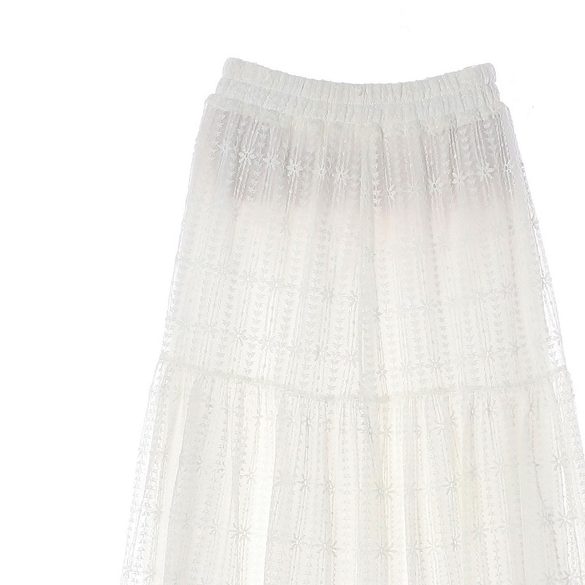 지고트 화이트 레이스 밴딩 롱 스커트 이미지 2