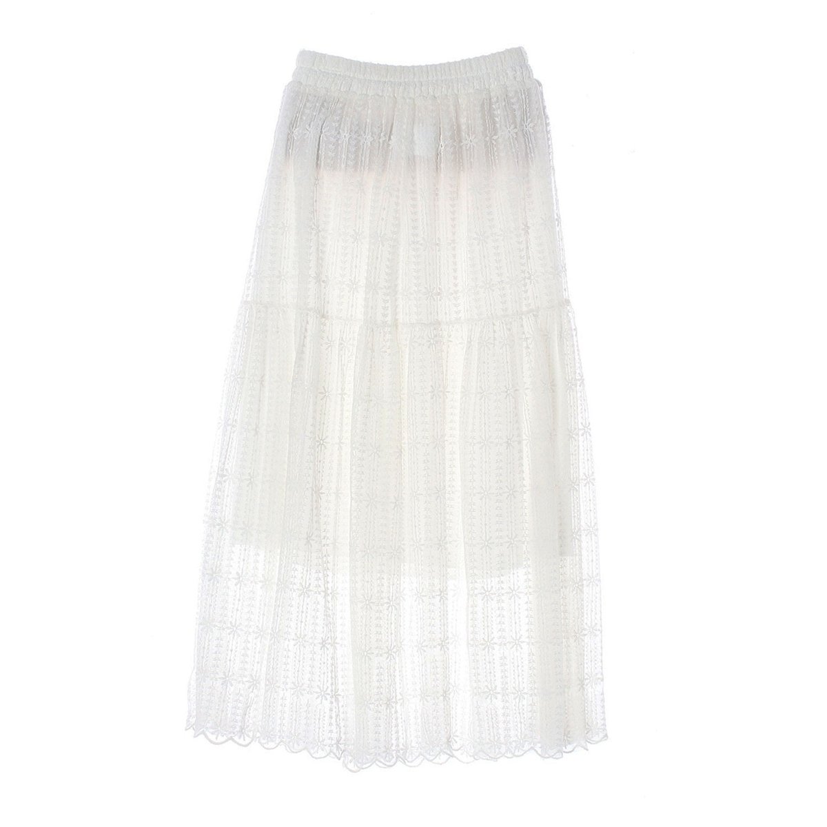 지고트 화이트 레이스 밴딩 롱 스커트 이미지 4