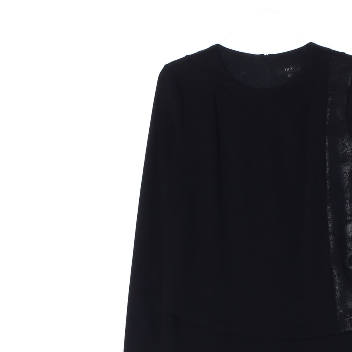 예츠 블랙 레더 디테일 라운드 미디 원피스 이미지 2