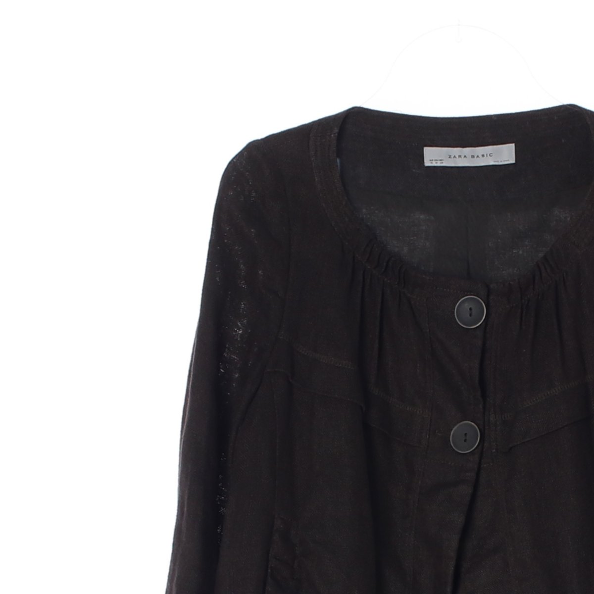 자라 브라운 린넨 노카라 라운드 재킷 이미지 2