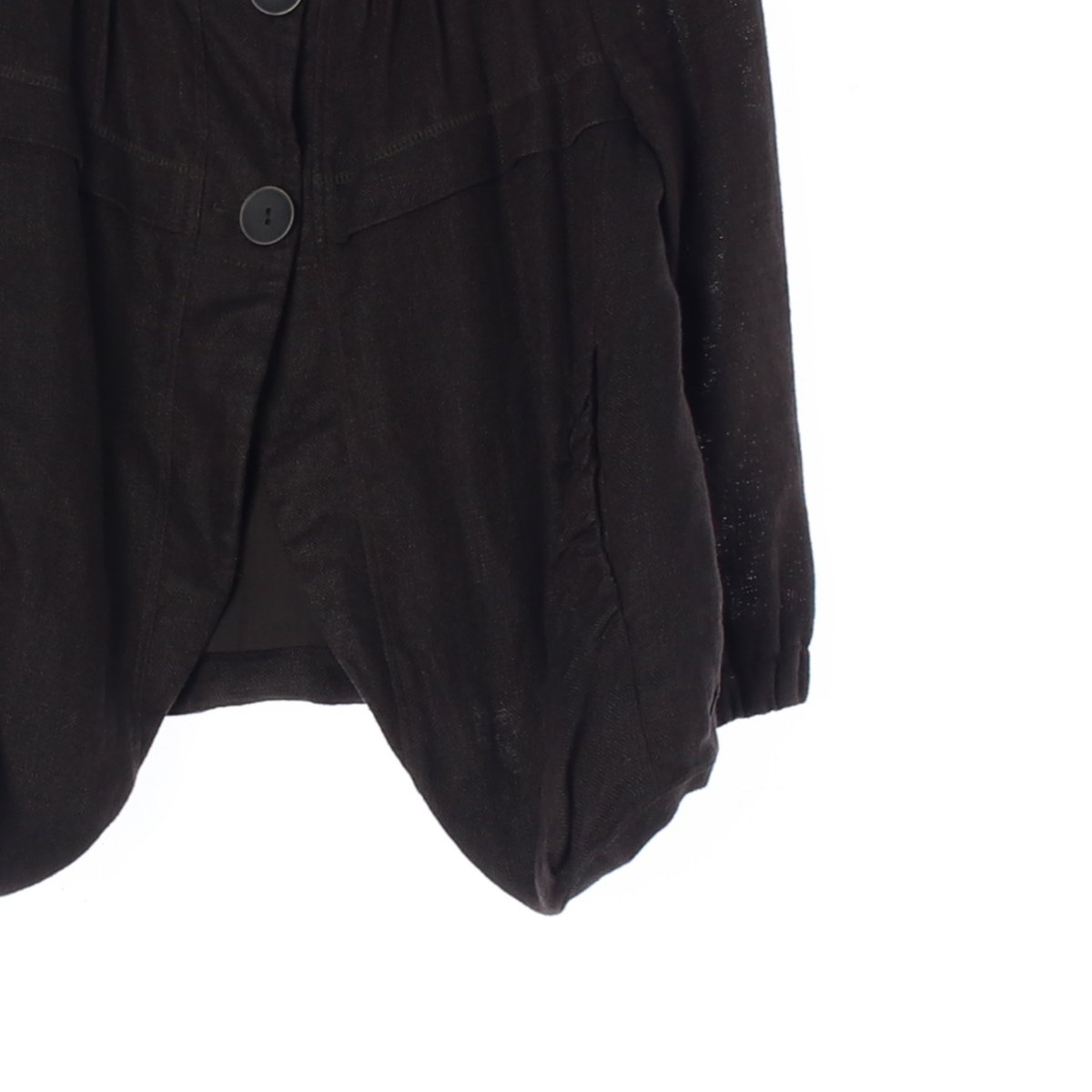 자라 브라운 린넨 노카라 라운드 재킷 이미지 3