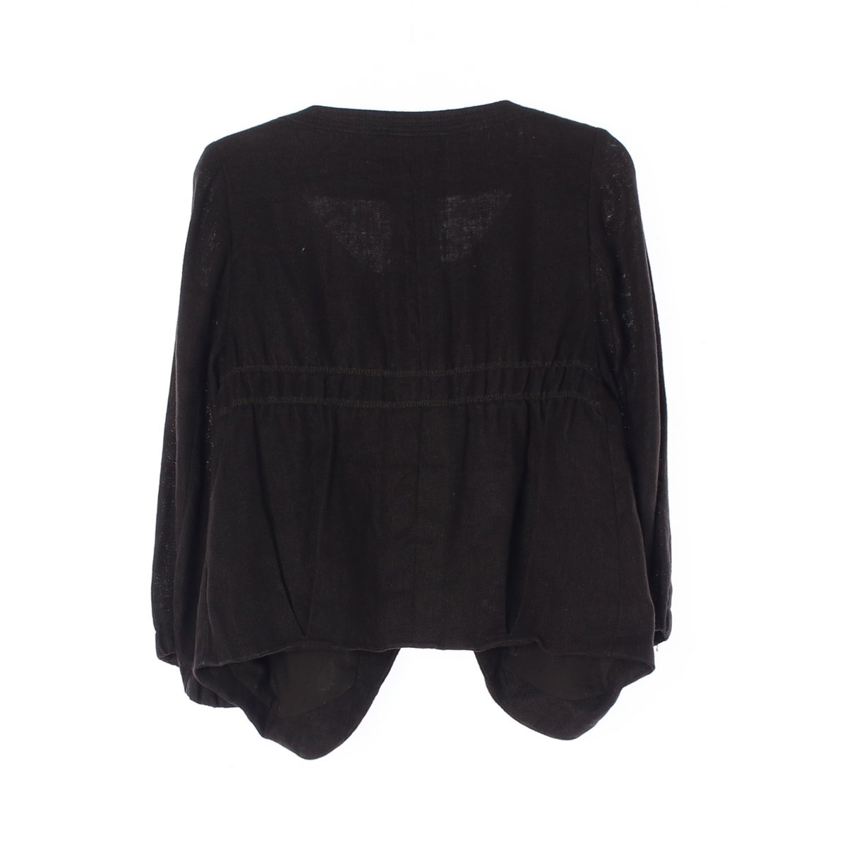 자라 브라운 린넨 노카라 라운드 재킷 이미지 4