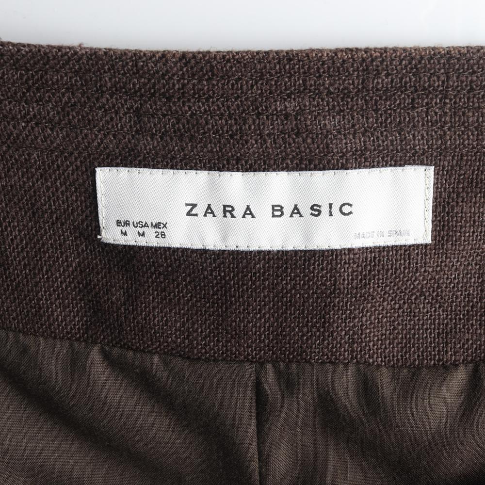 자라 브라운 린넨 노카라 라운드 재킷 이미지 5