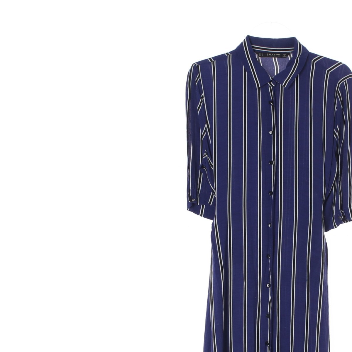 자라 네이비 스트라이프 반팔 셔츠 롱 원피스 이미지 2