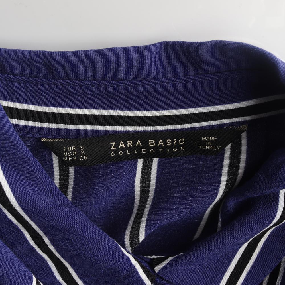 자라 네이비 스트라이프 반팔 셔츠 롱 원피스 이미지 5