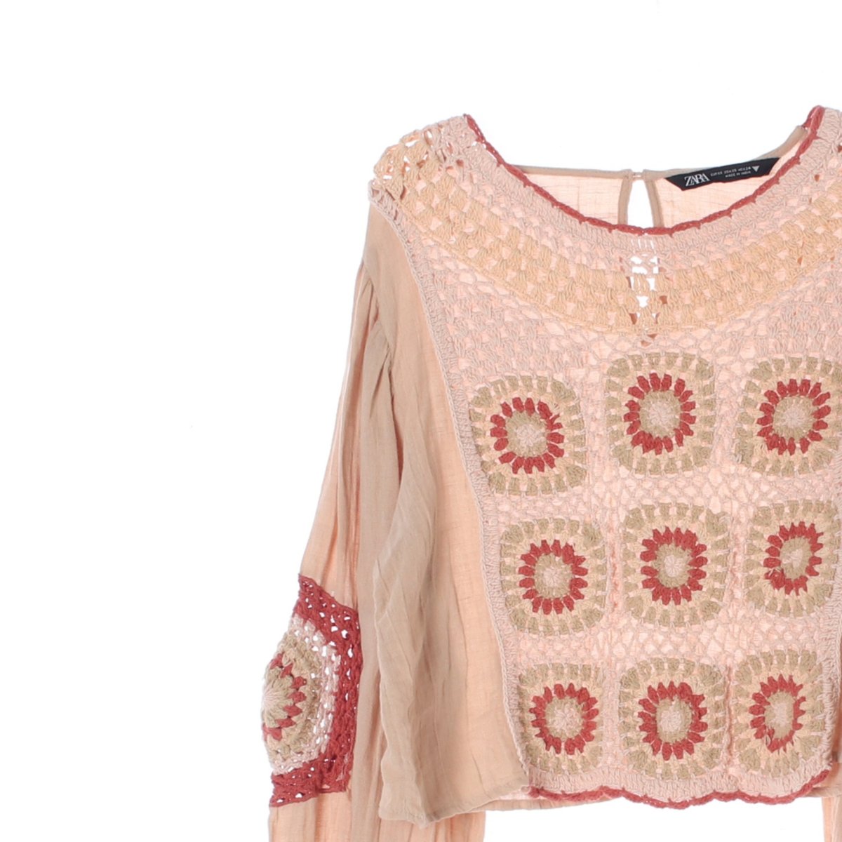 자라 베이지 뜨개 디테일 크롭 블라우스 이미지 2