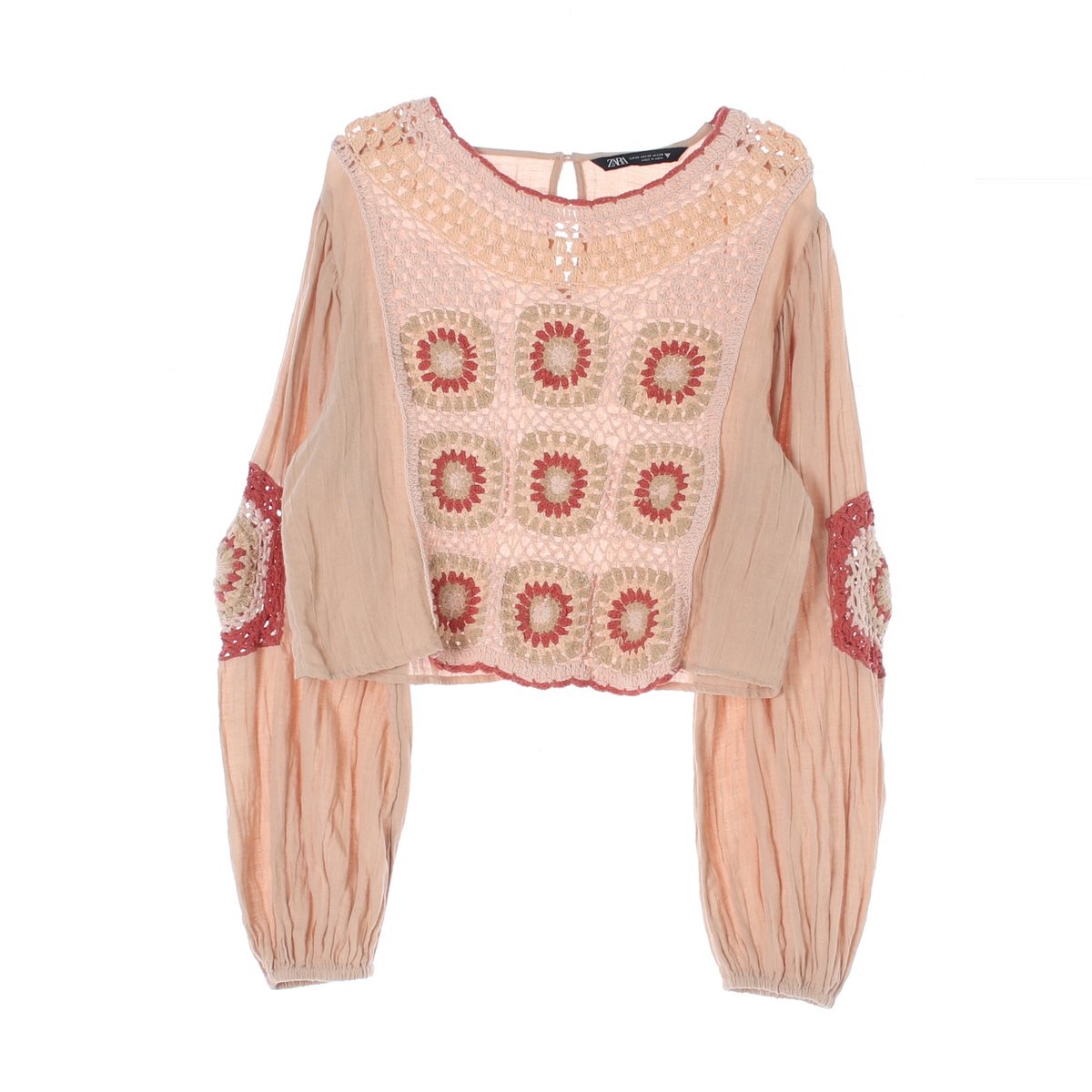 자라 베이지 뜨개 디테일 크롭 블라우스 이미지 4