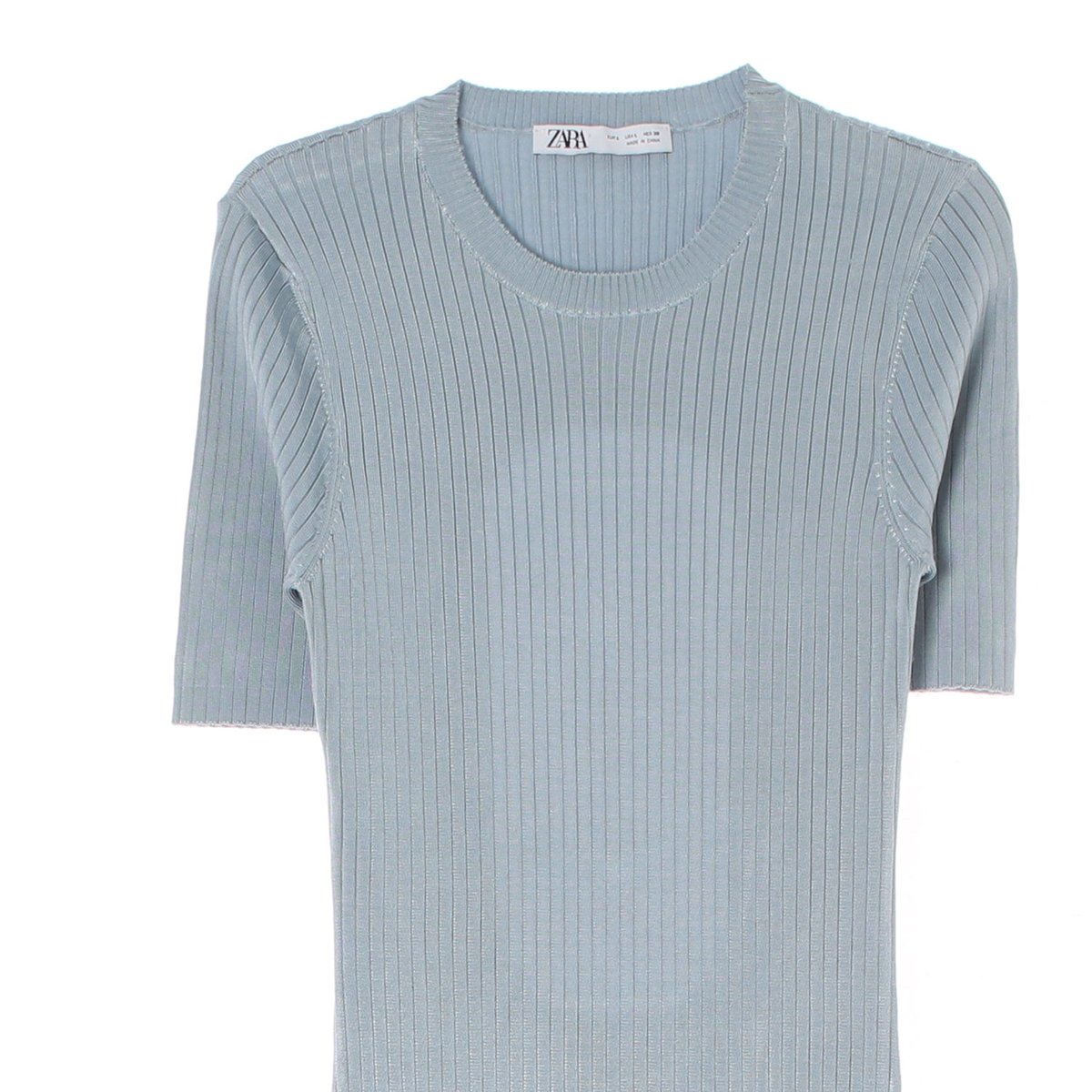 자라 스카이블루 백 컷아웃 반팔 니트 롱 원피스 이미지 2