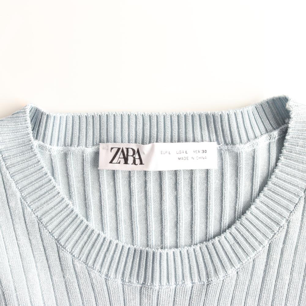 자라 스카이블루 백 컷아웃 반팔 니트 롱 원피스 이미지 5