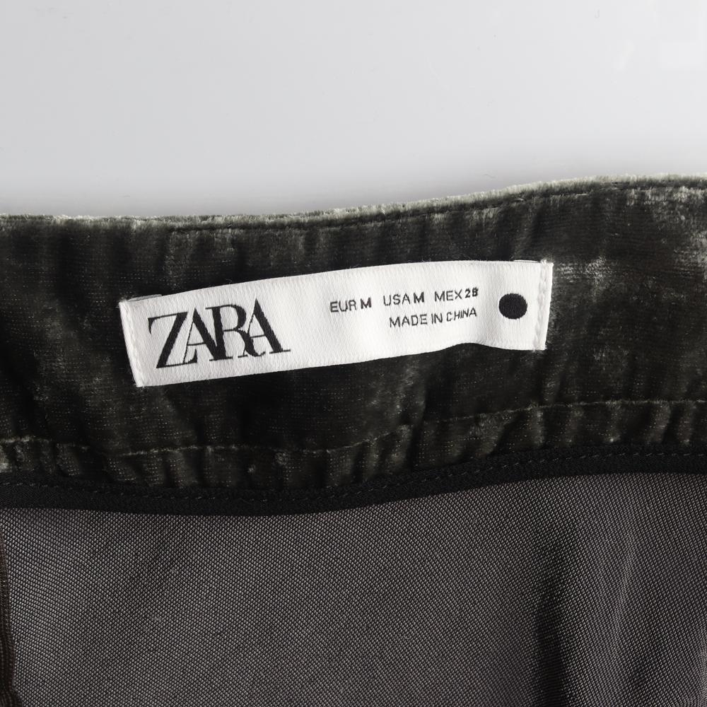 자라 그린 벨벳 플레어 롱 스커트 이미지 5