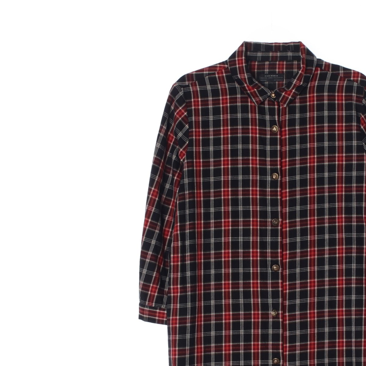 자라 블랙 레드 체크 셔츠원피스 이미지 2