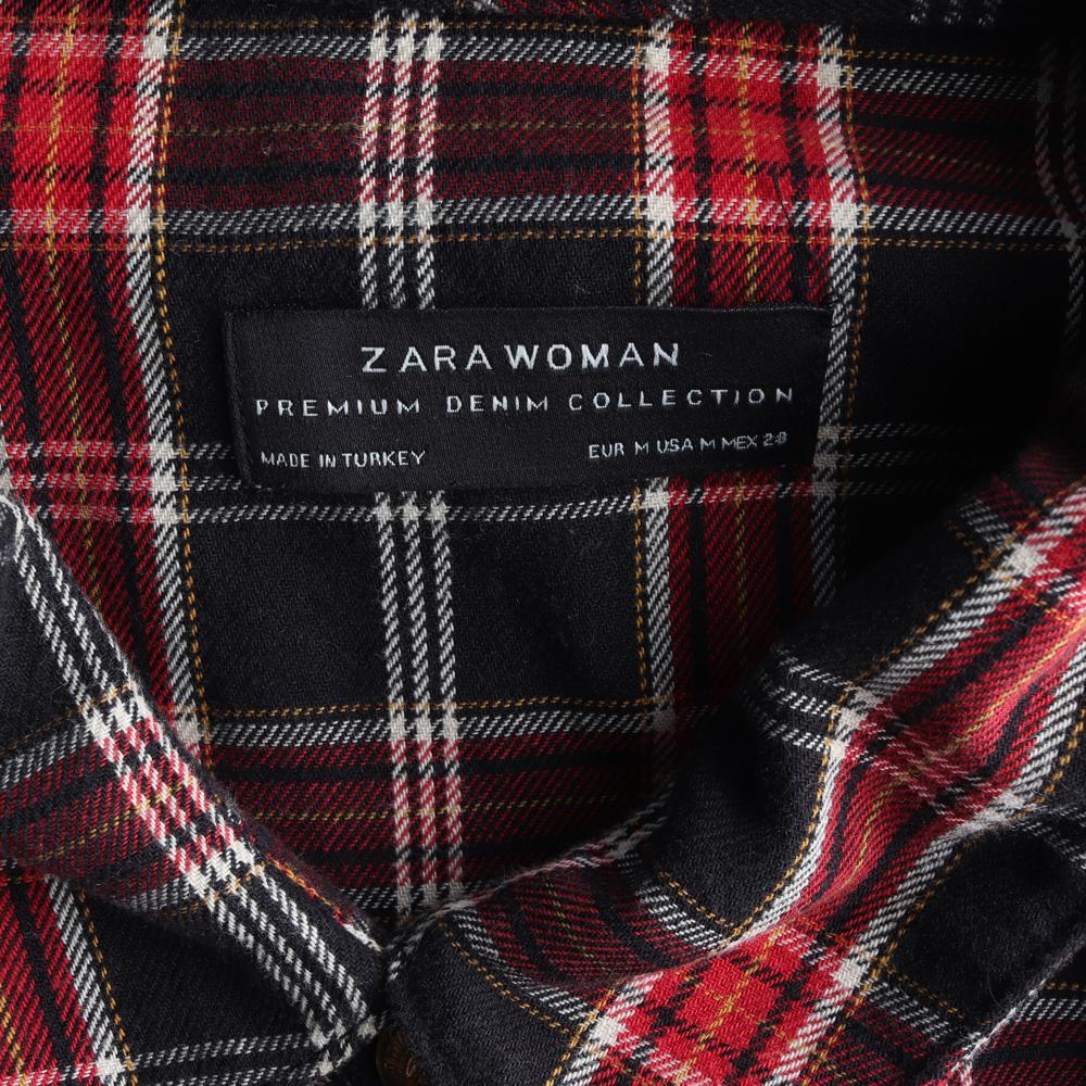 자라 블랙 레드 체크 셔츠원피스 이미지 5