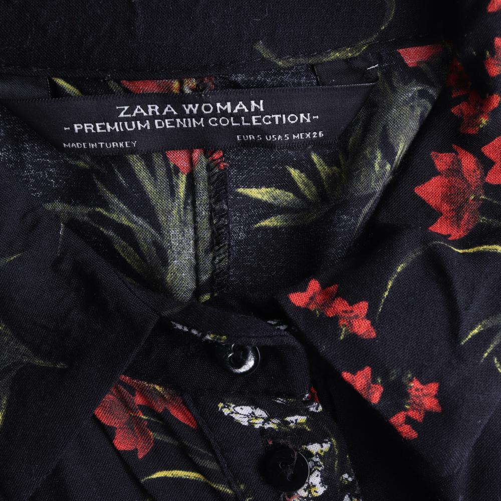 자라 블랙 플라워 셔츠 미니 원피스 이미지 5