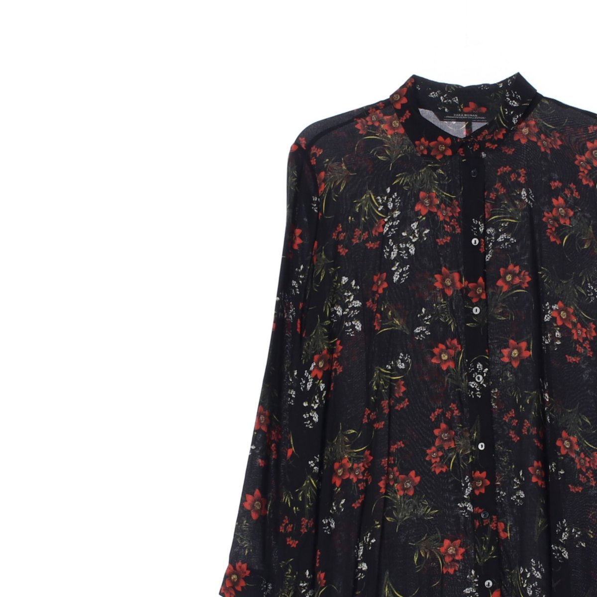 자라 블랙 플라워 셔츠 미니 원피스 이미지 2