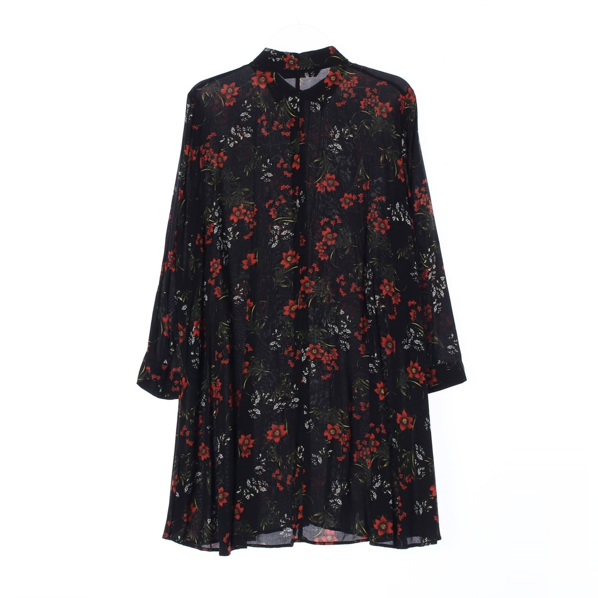 자라 블랙 플라워 셔츠 미니 원피스 이미지 4