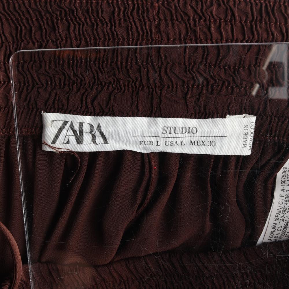 자라 브라운 밴딩 쉬폰 롱 스커트 이미지 5