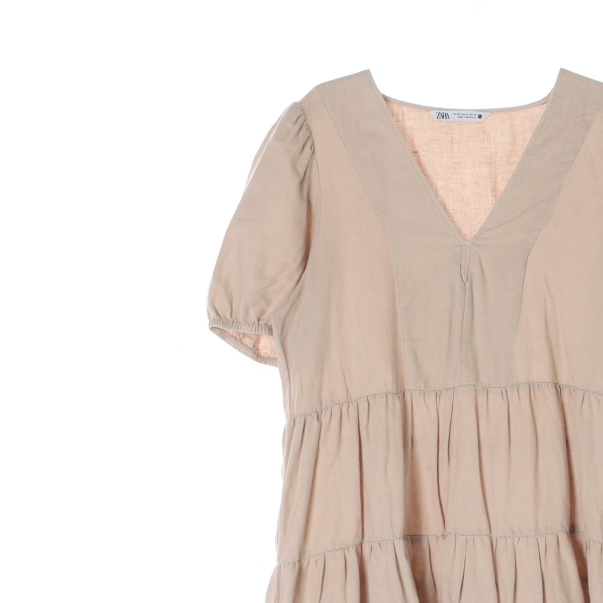 자라 베이지 린넨 캉캉 반팔 미니 튜닉원피스 이미지 2