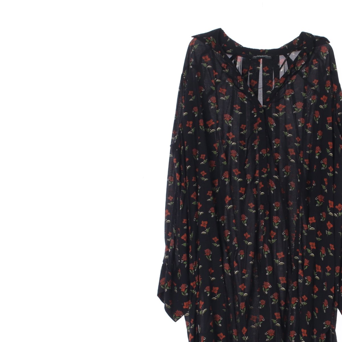 자라 블랙 플라워 언발란스 셔츠 롱 튜닉원피스 이미지 2