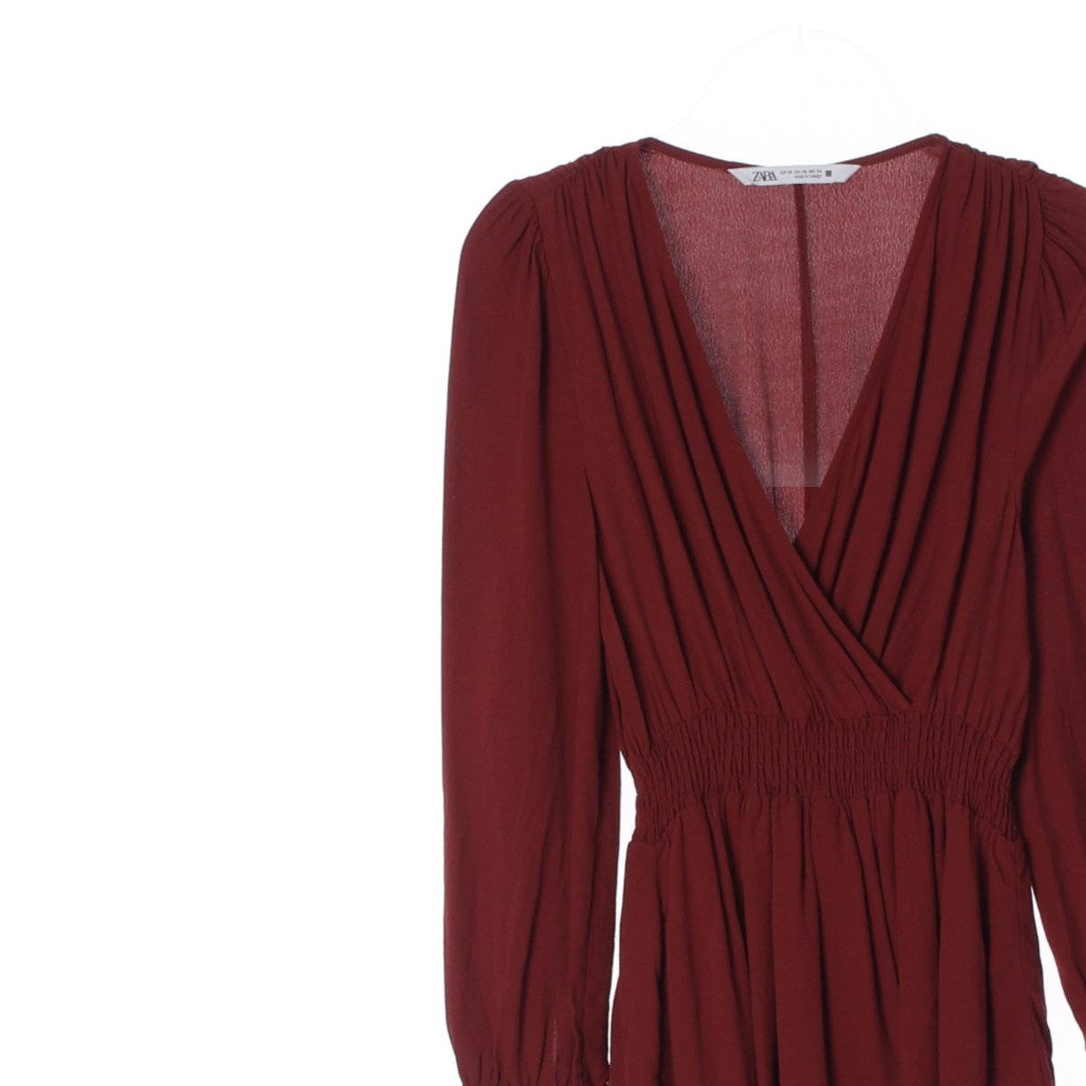 자라 와인 브이넥 캉캉 랩 미니 드레스 이미지 2