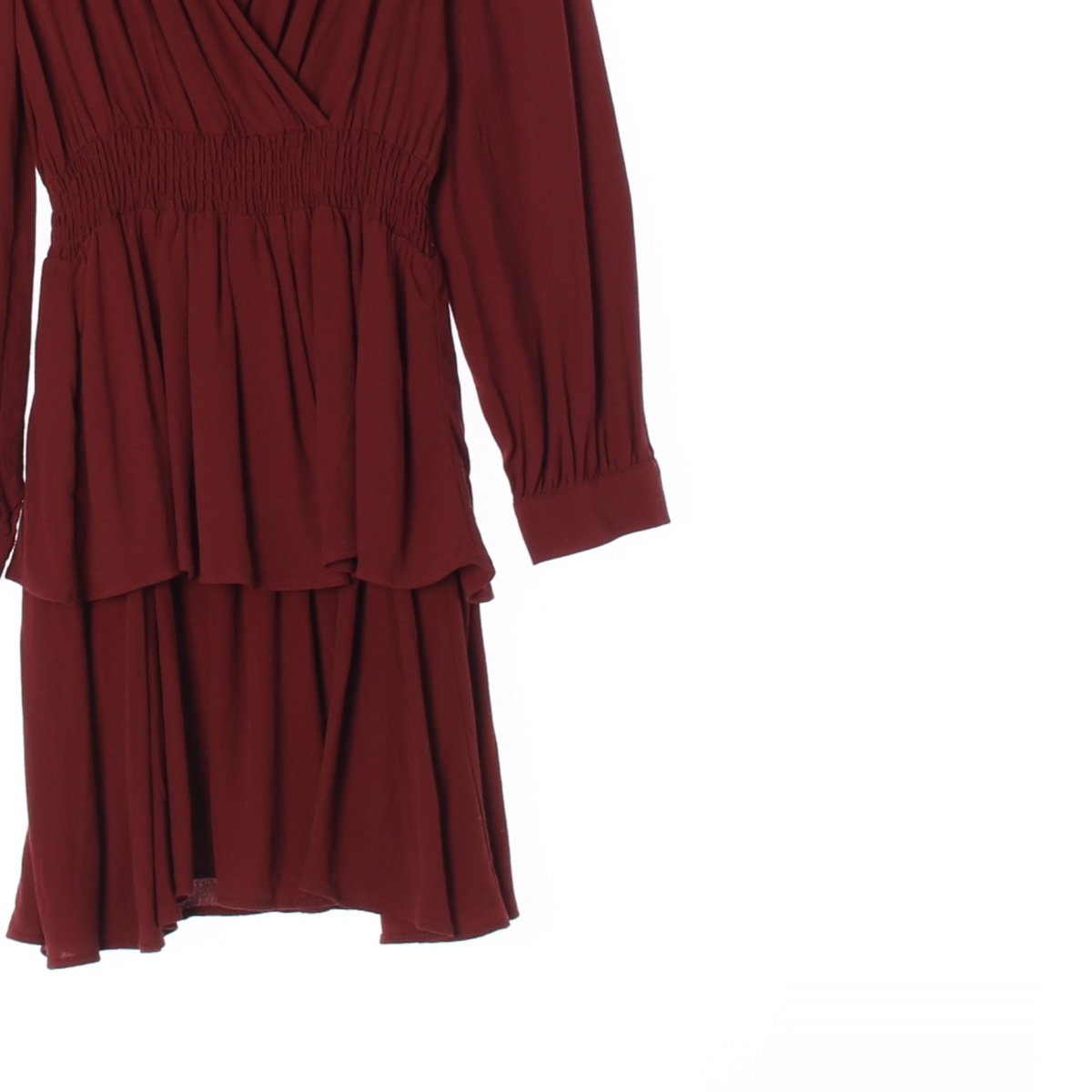 자라 와인 브이넥 캉캉 랩 미니 드레스 이미지 3