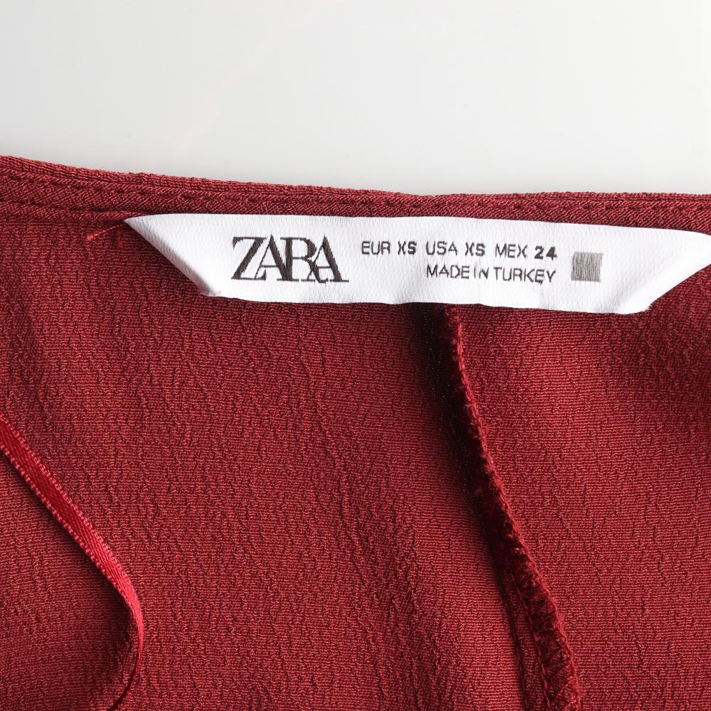 자라 와인 브이넥 캉캉 랩 미니 드레스 이미지 5