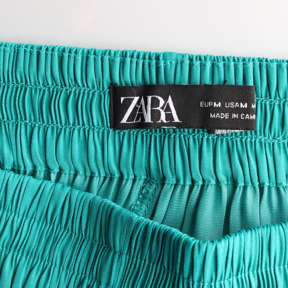 자라 그린 플리츠 와이드 팬츠 이미지 5