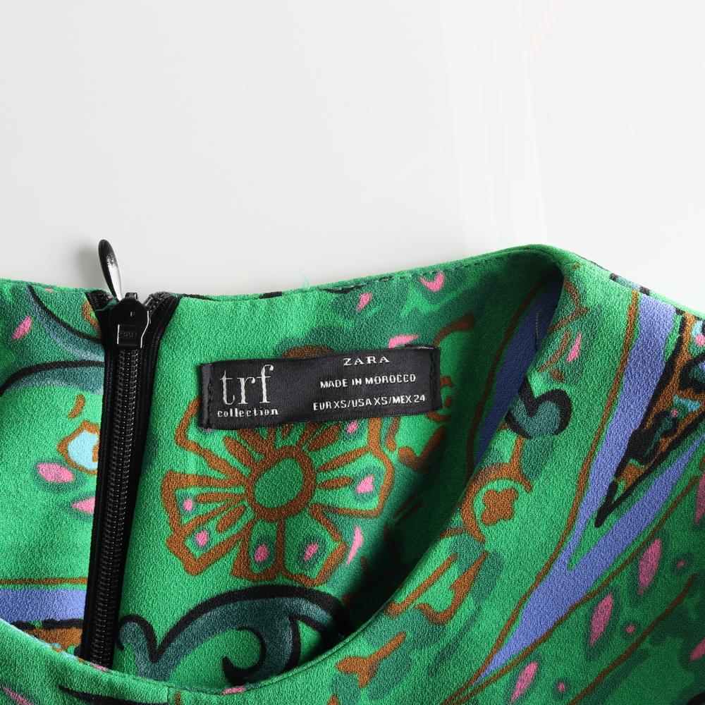 자라 그린 패턴 퍼프소매 반팔 원피스 이미지 5