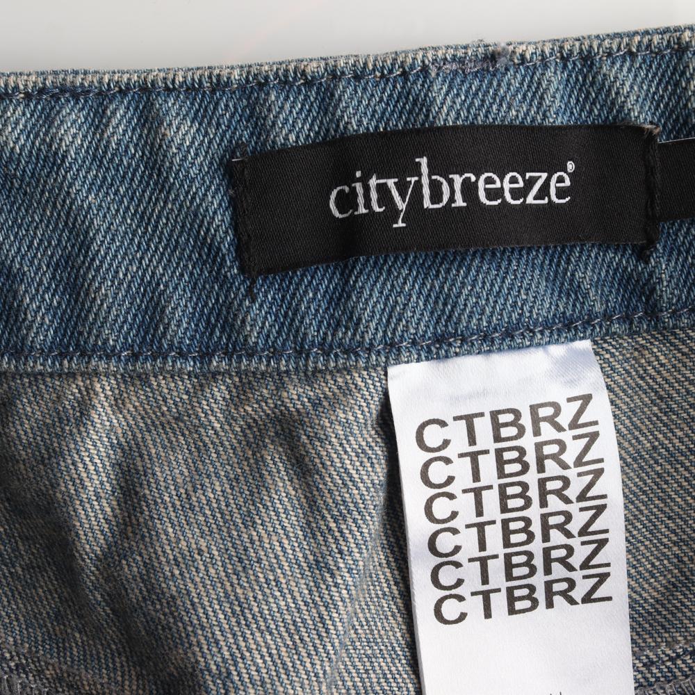 시티브리즈 연청 배색 와이드 데님 청바지 이미지 5