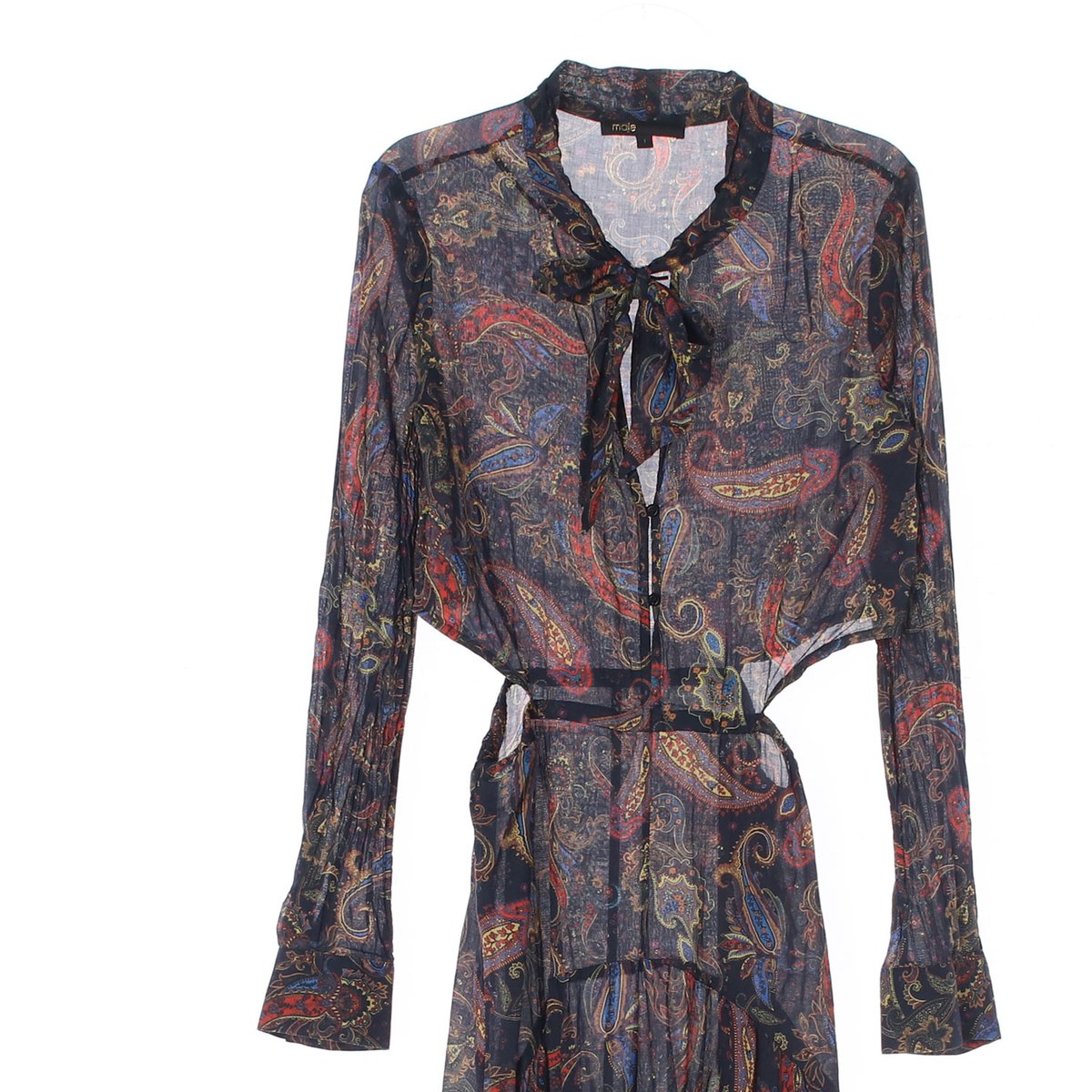 maje마쥬 블랙 패턴 리본 타이 셔츠 롱 원피스 이미지 2