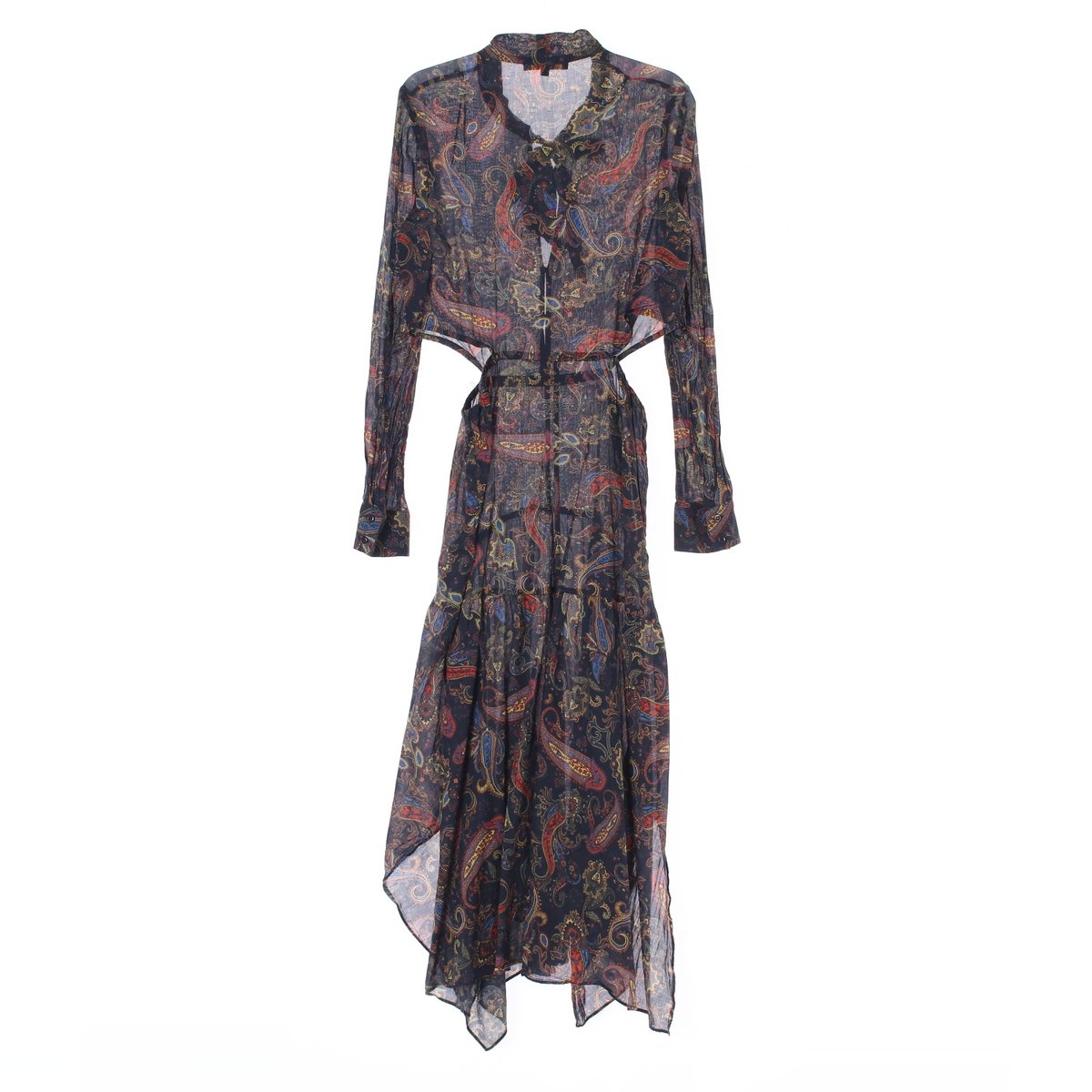 maje마쥬 블랙 패턴 리본 타이 셔츠 롱 원피스 이미지 4