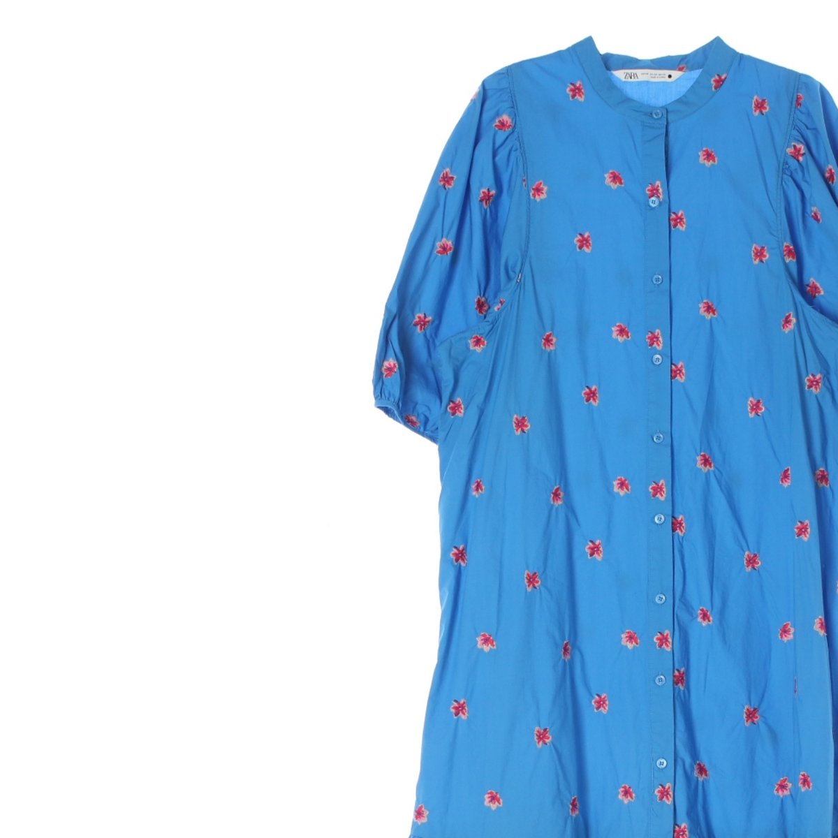 자라 블루 반팔 노카라 셔츠 롱 원피스 이미지 2