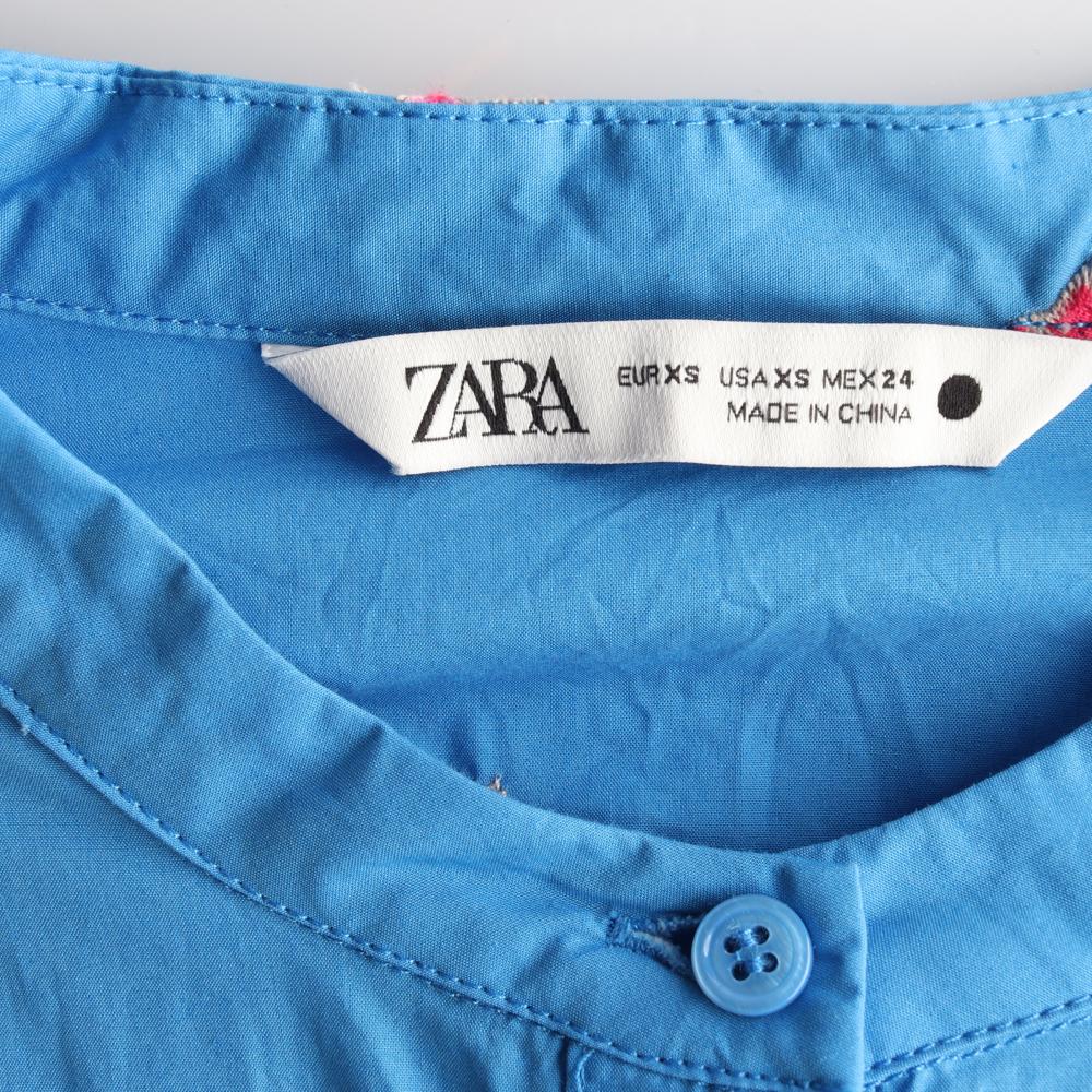 자라 블루 반팔 노카라 셔츠 롱 원피스 이미지 5