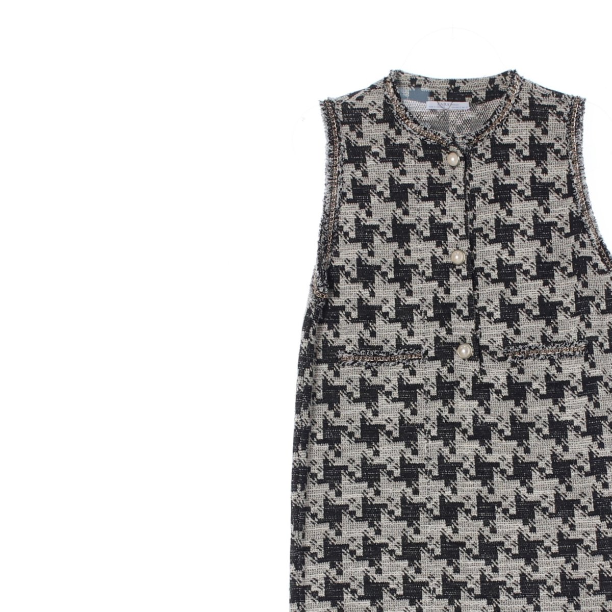 자라 진주 버튼 민소매 트위드 드레스 이미지 2