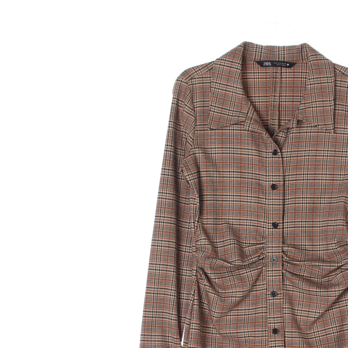 자라 브라운 체크 셔링 셔츠원피스 이미지 2