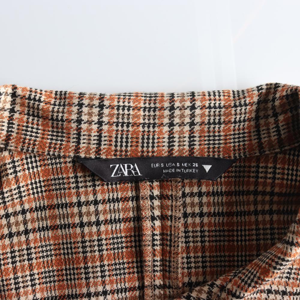 자라 브라운 체크 셔링 셔츠원피스 이미지 5