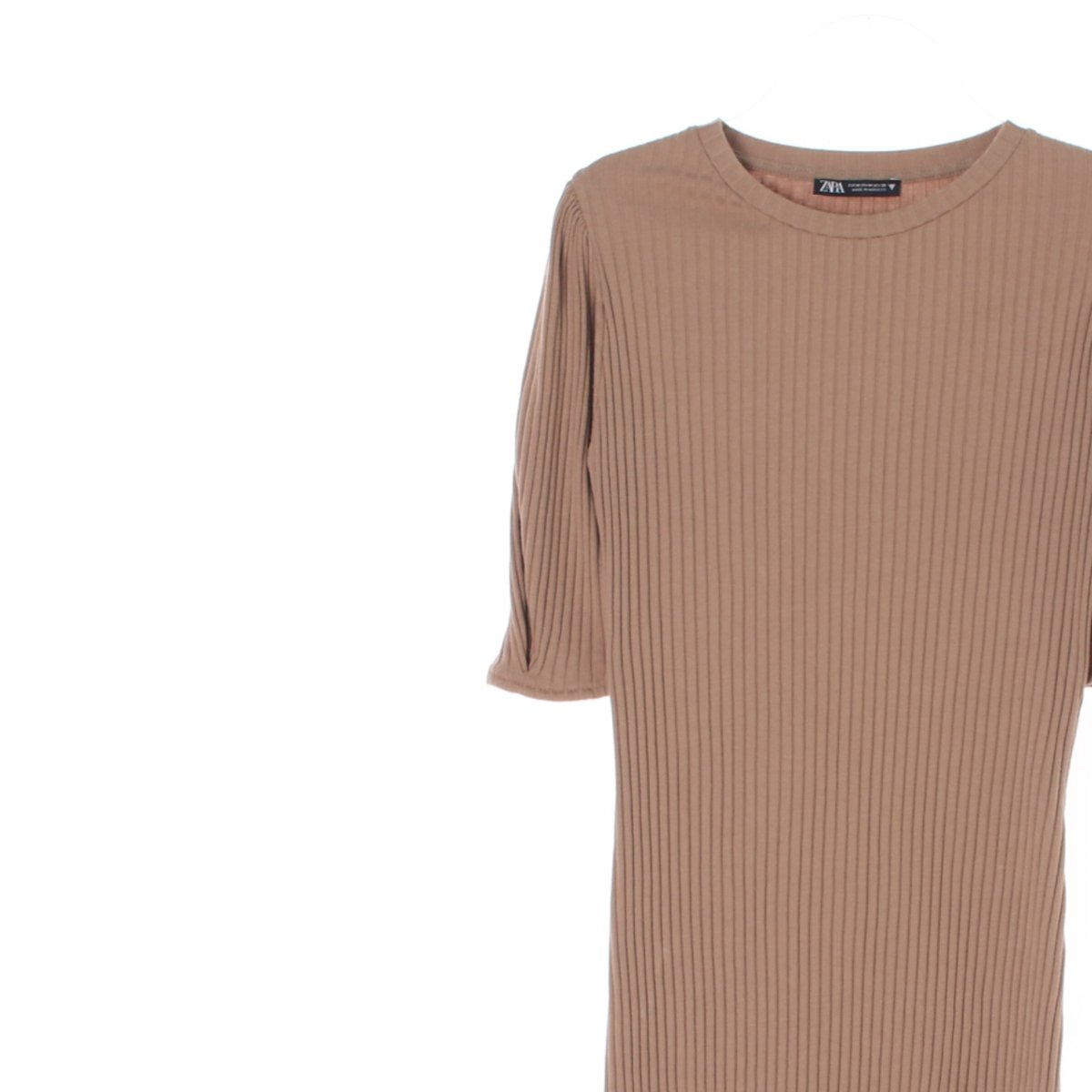 자라 베이지 라운드 반팔 골지 니트 원피스 이미지 2