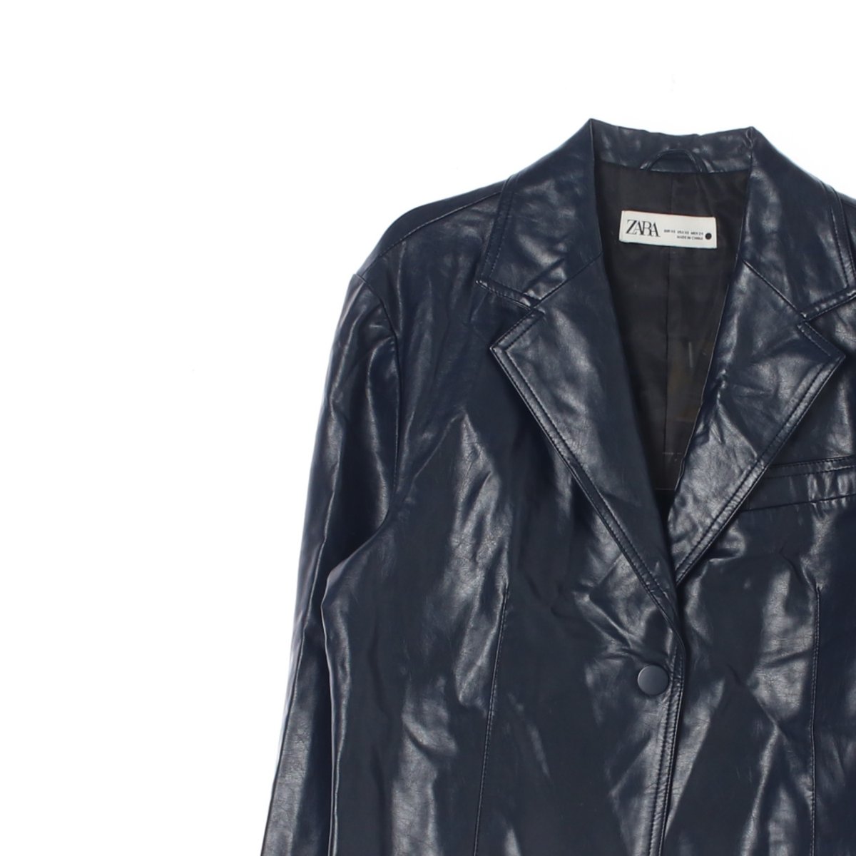 자라 네이비 크롭 에코레더 가죽재킷 이미지 2