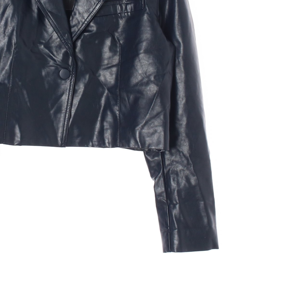 자라 네이비 크롭 에코레더 가죽재킷 이미지 3