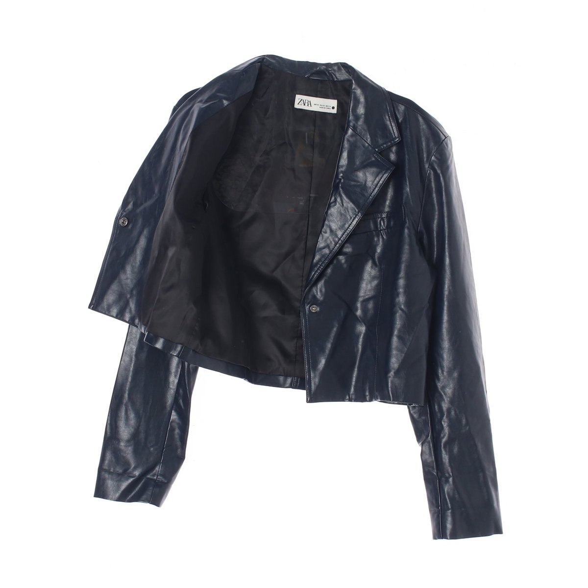 자라 네이비 크롭 에코레더 가죽재킷 이미지 4