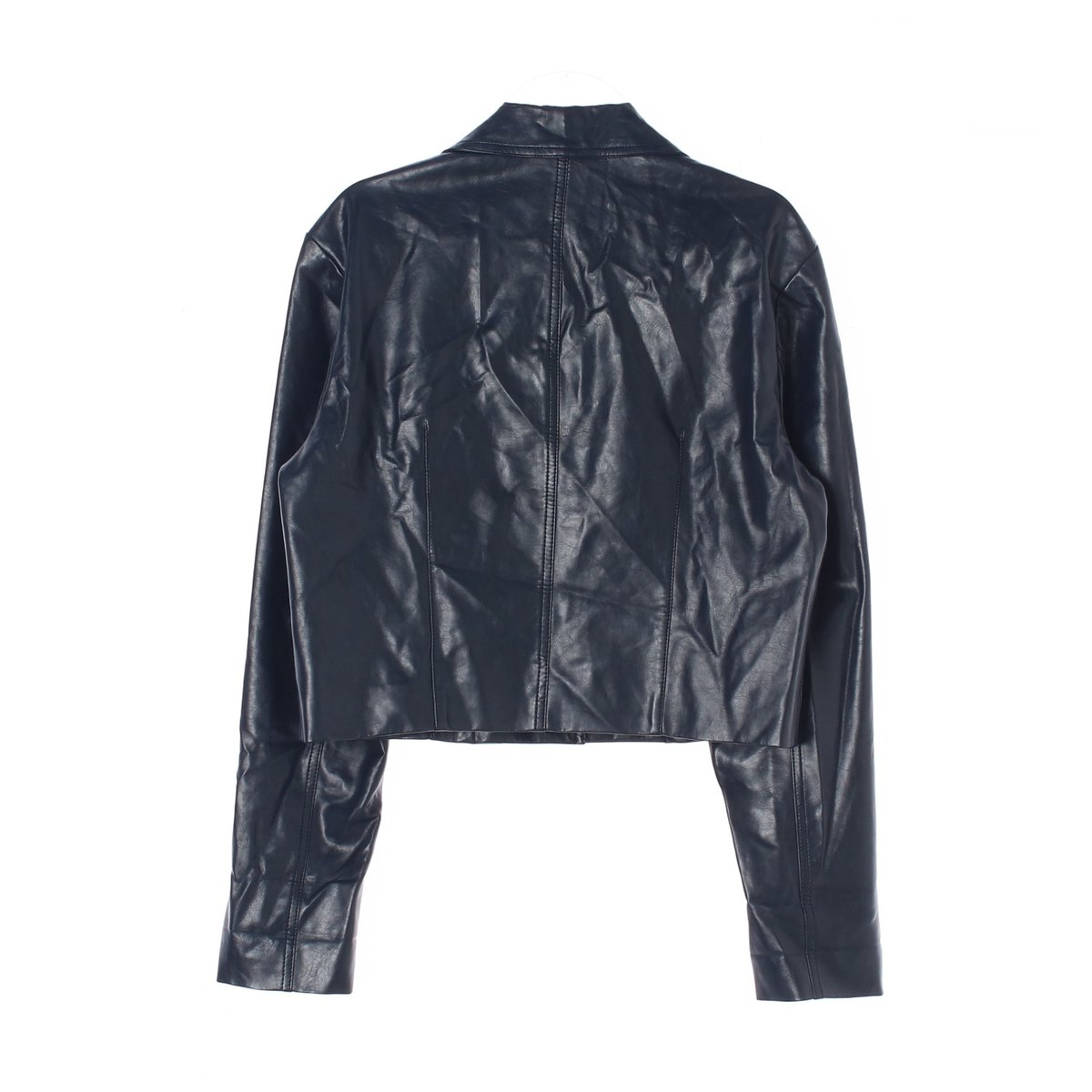 자라 네이비 크롭 에코레더 가죽재킷 이미지 5