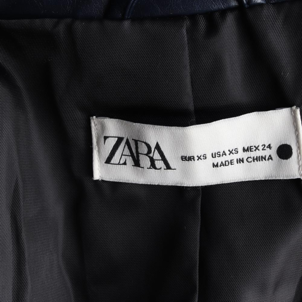 자라 네이비 크롭 에코레더 가죽재킷 이미지 6