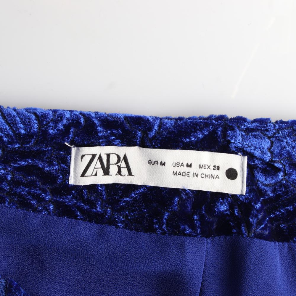 자라 블루 플로럴 벨벳 롱 스커트 이미지 5