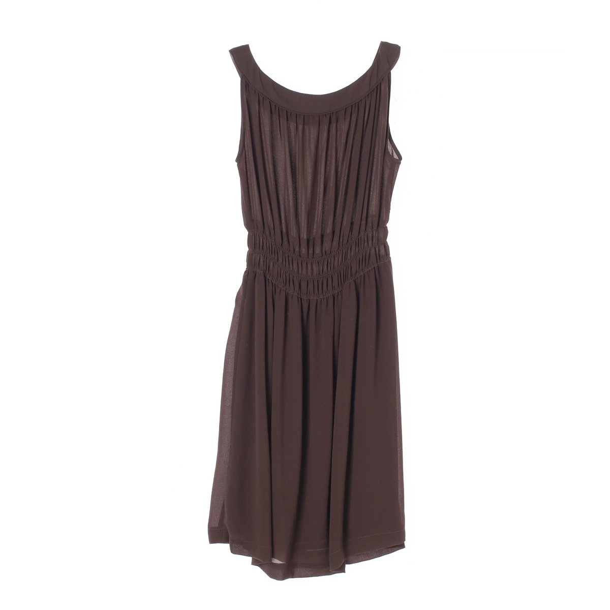 자라 브라운 민소매 셔링 드레스 이미지 4