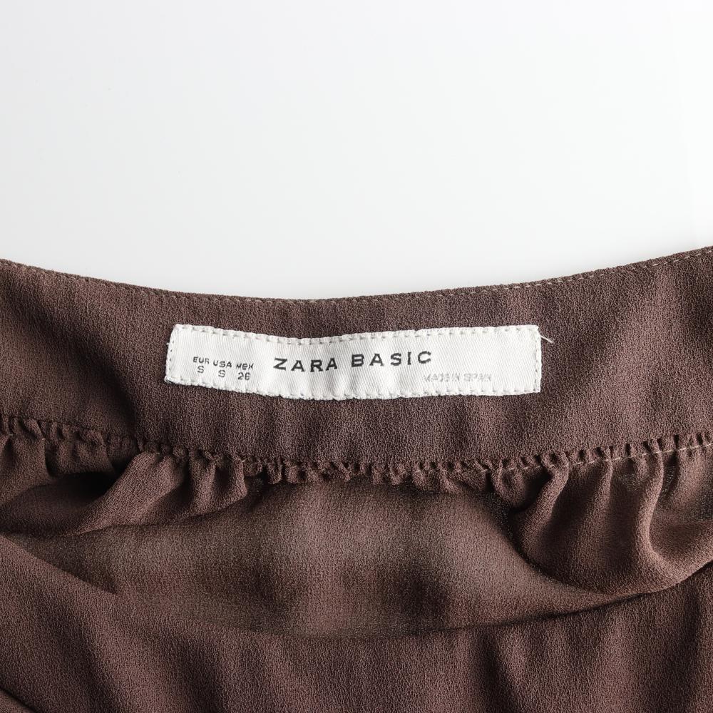 자라 브라운 민소매 셔링 드레스 이미지 5