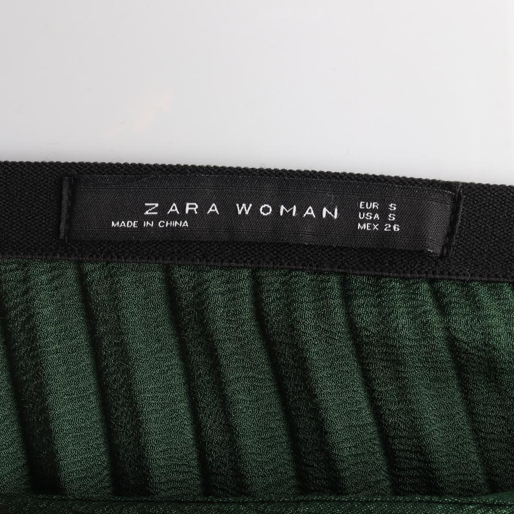 자라 그린 유광 플리츠 롱 스커트 이미지 5