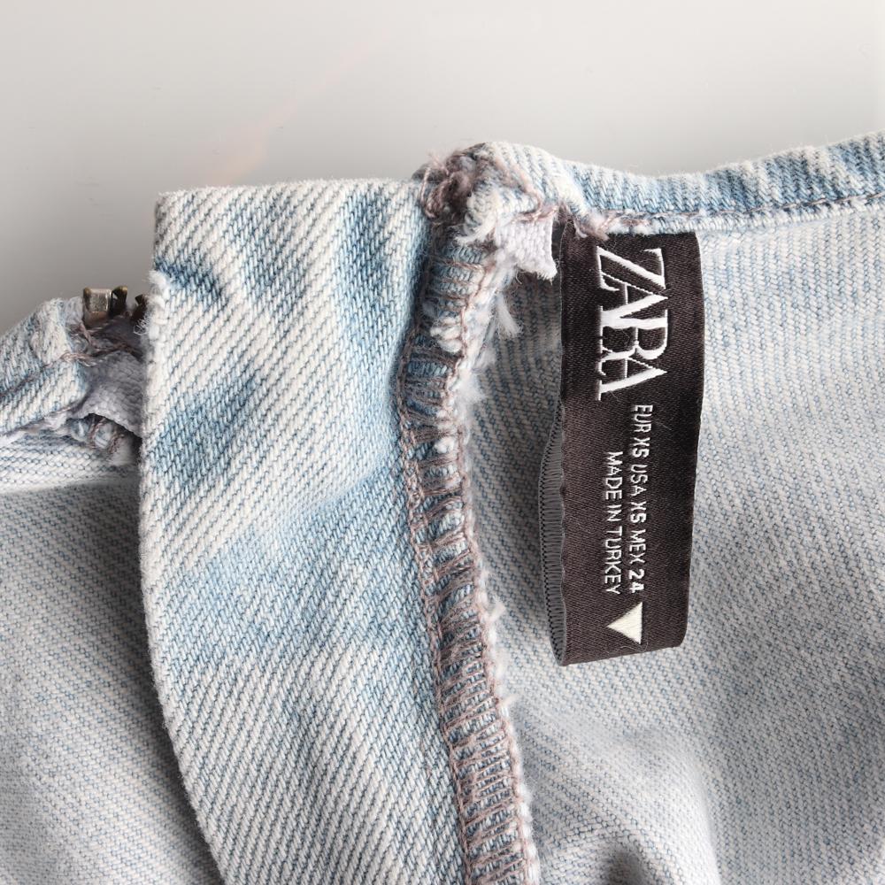 자라 연청 브이넥 긴팔 미니 데님원피스 이미지 5