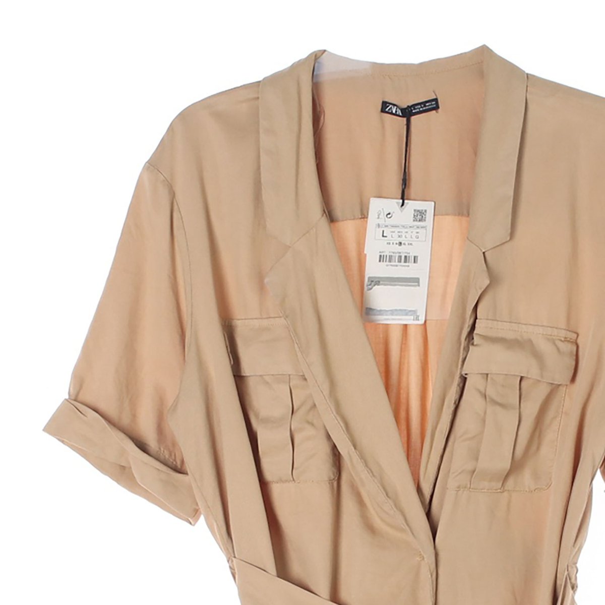 자라 베이지 포켓 랩 반팔 미니 드레스 이미지 2